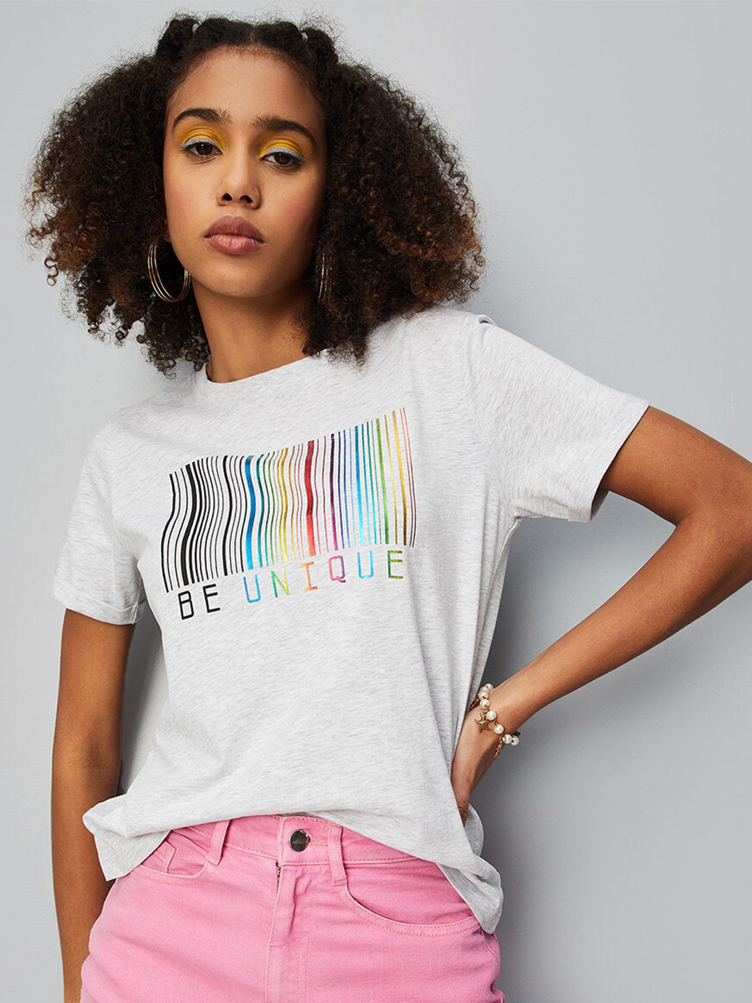 

max Typography Printed Round Neck Pure Cotton T-shirt, Grey