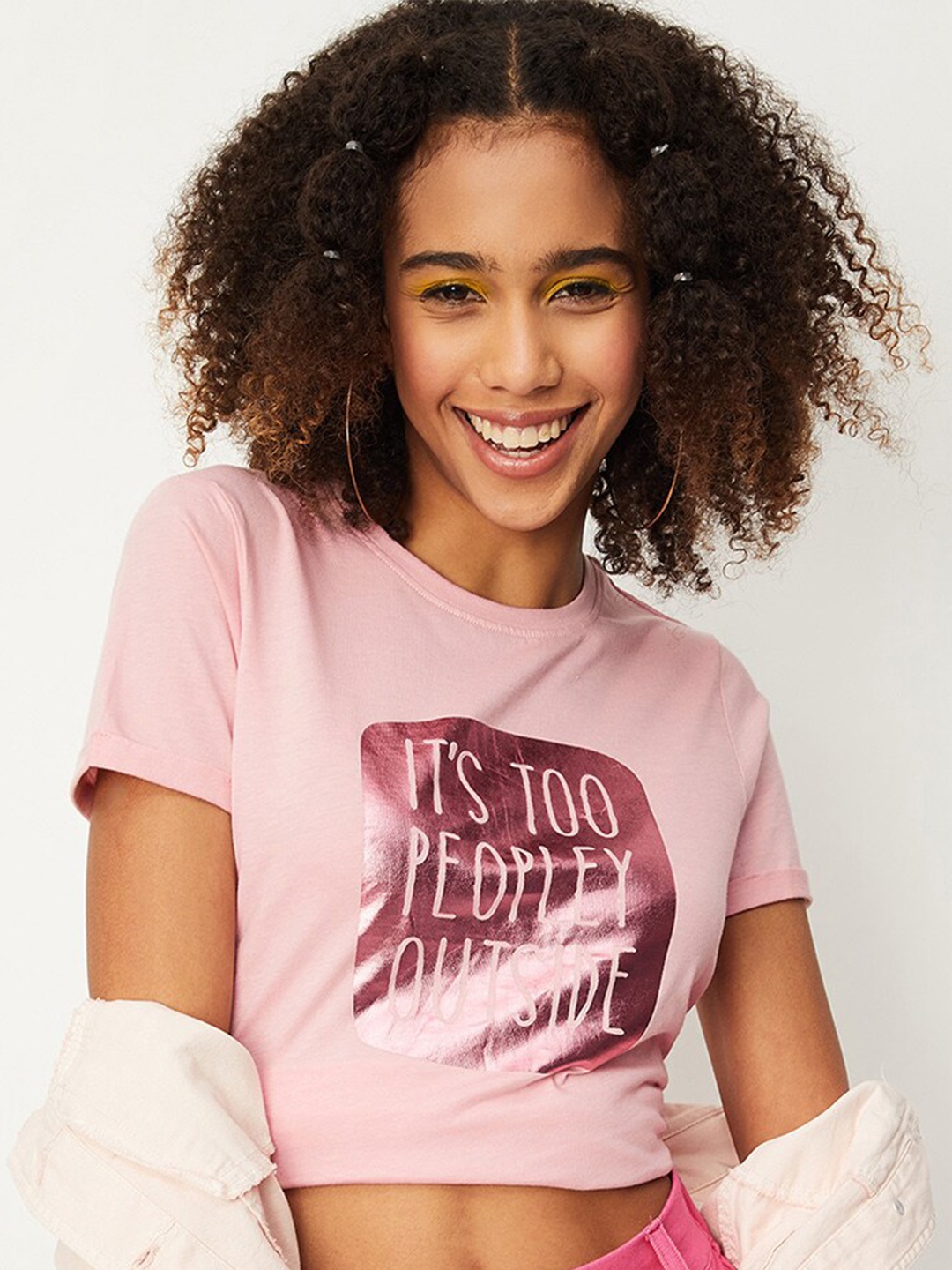 

max Typography Printed Cotton T-shirt, Pink