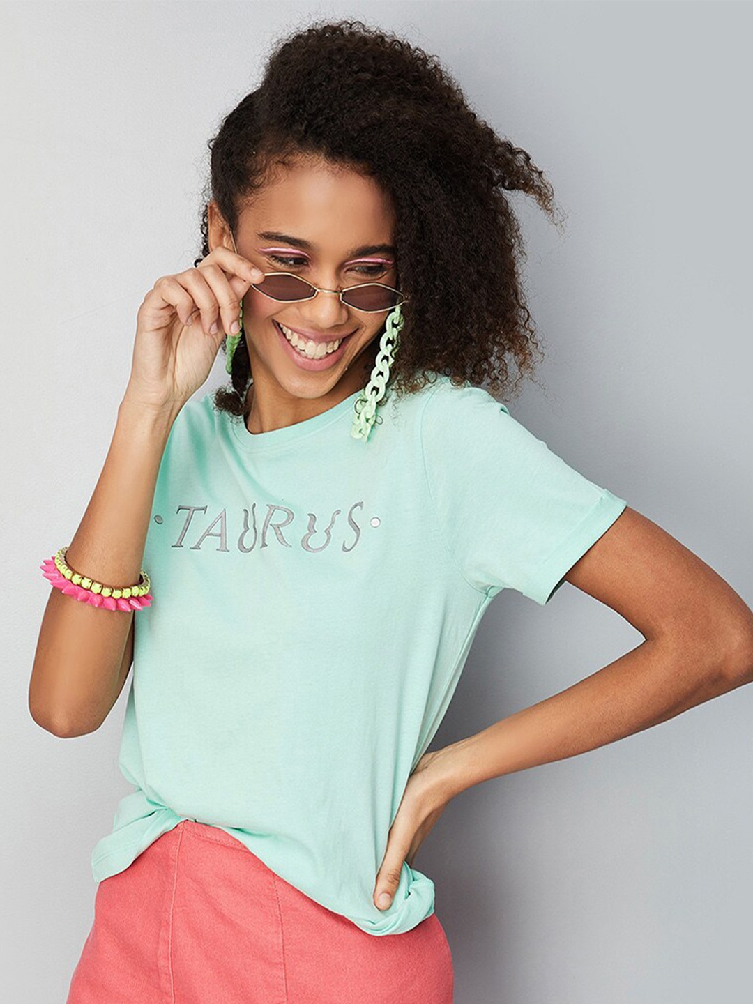 

max Typography Printed Round Neck Pure Cotton T-shirt, Sea green
