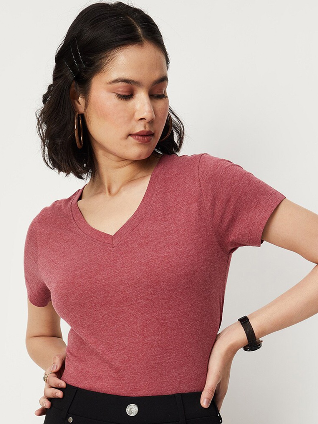 

max V-Neck Short Sleeves T-Shirt, Coral