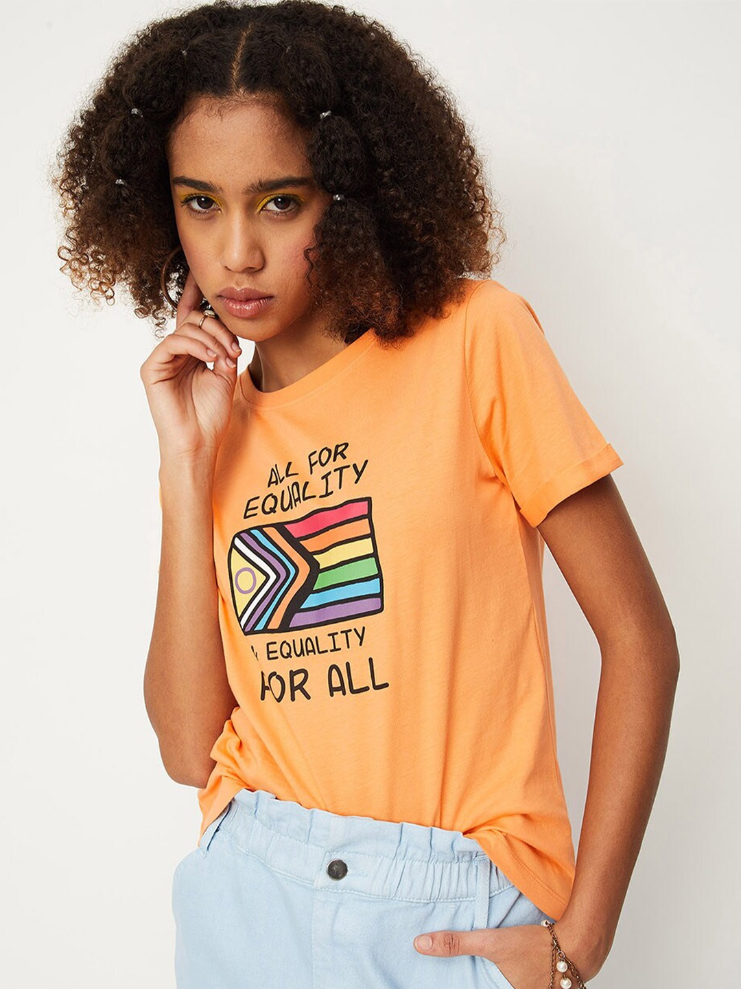 

max Typography Printed Pure Cotton T-shirt, Orange
