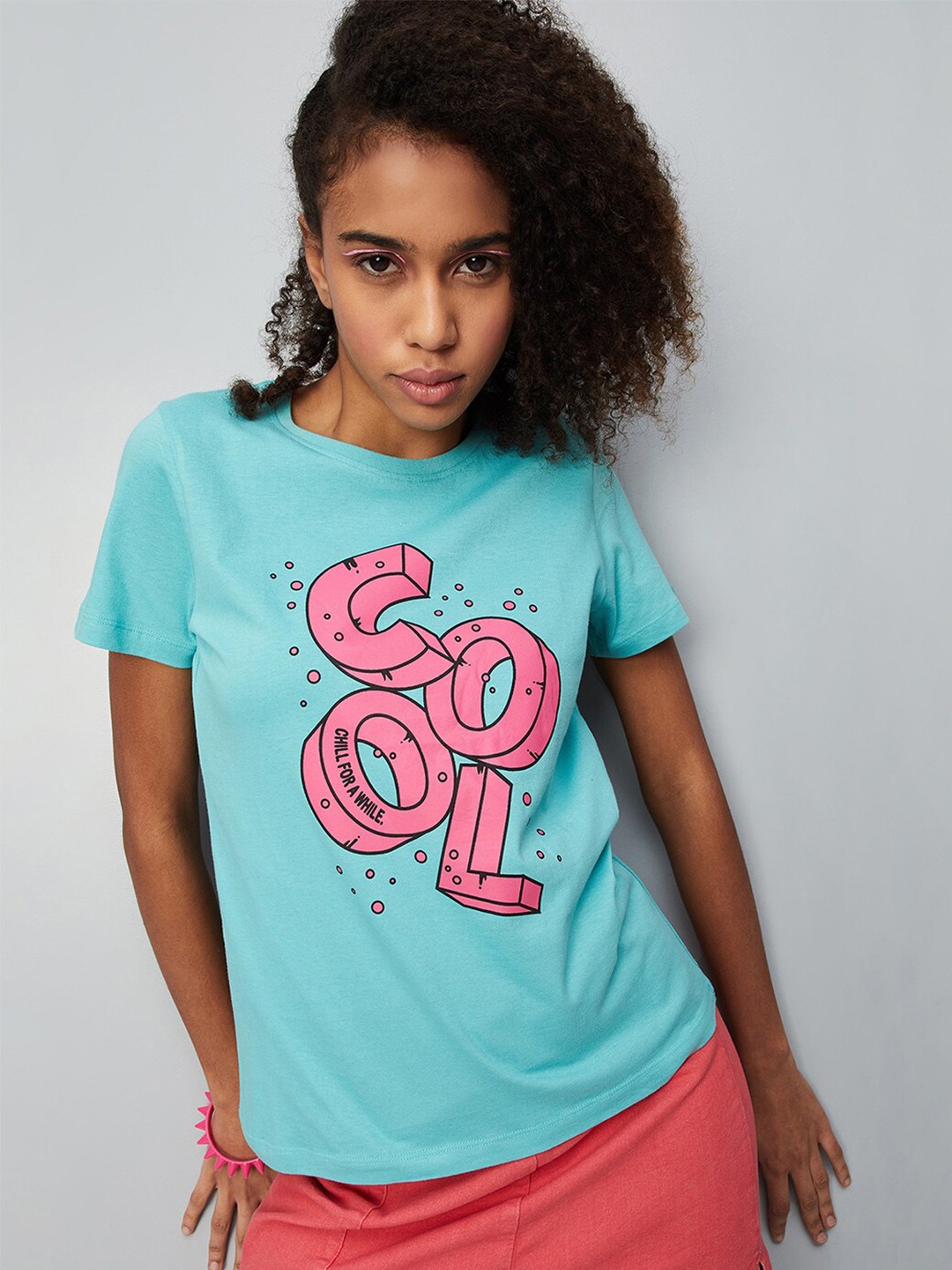 

max Typography Printed Round Neck Pure Cotton T-shirt, Blue
