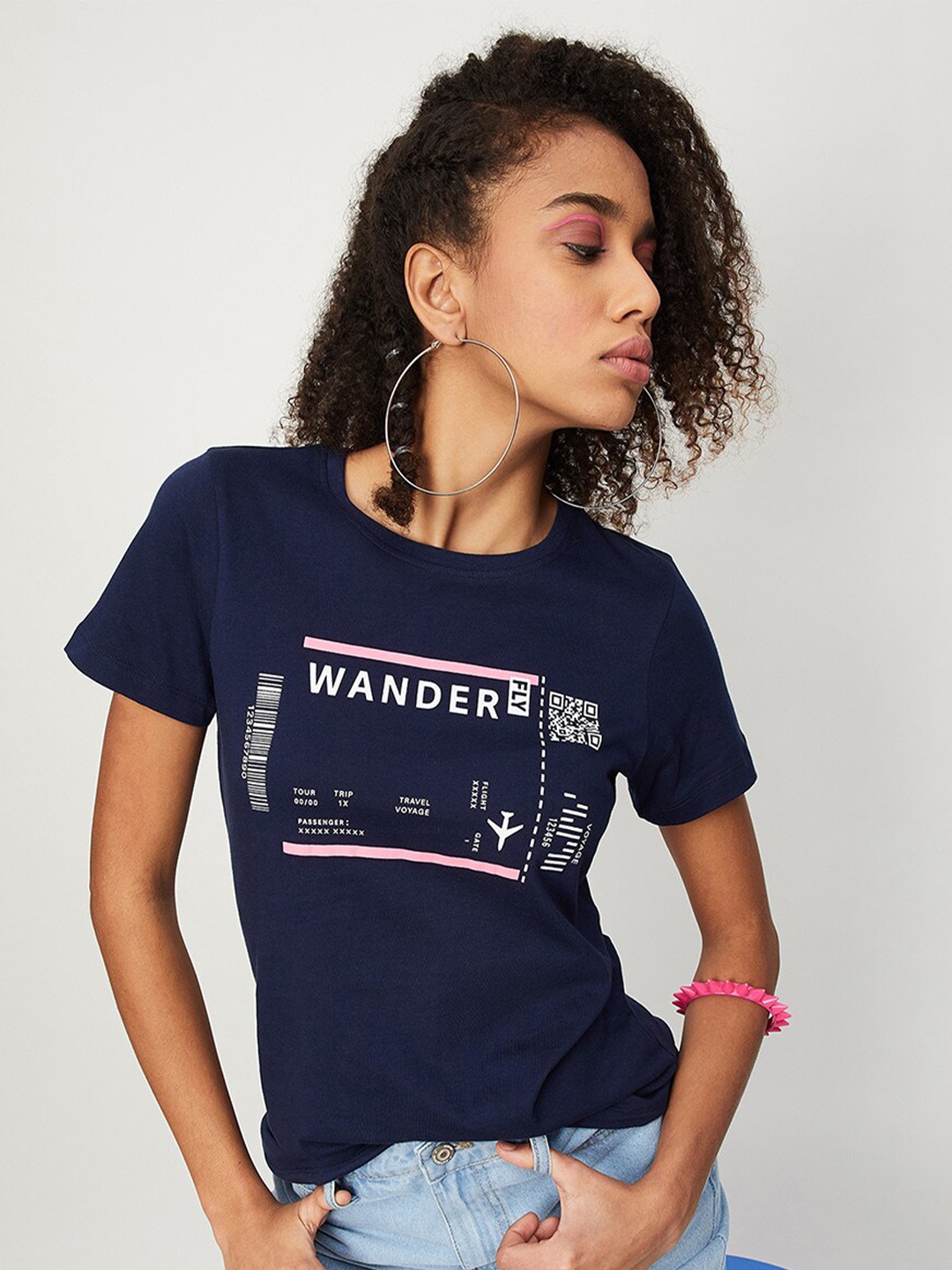

max Typography Printed Casual Pure Cotton T-shirt, Navy blue