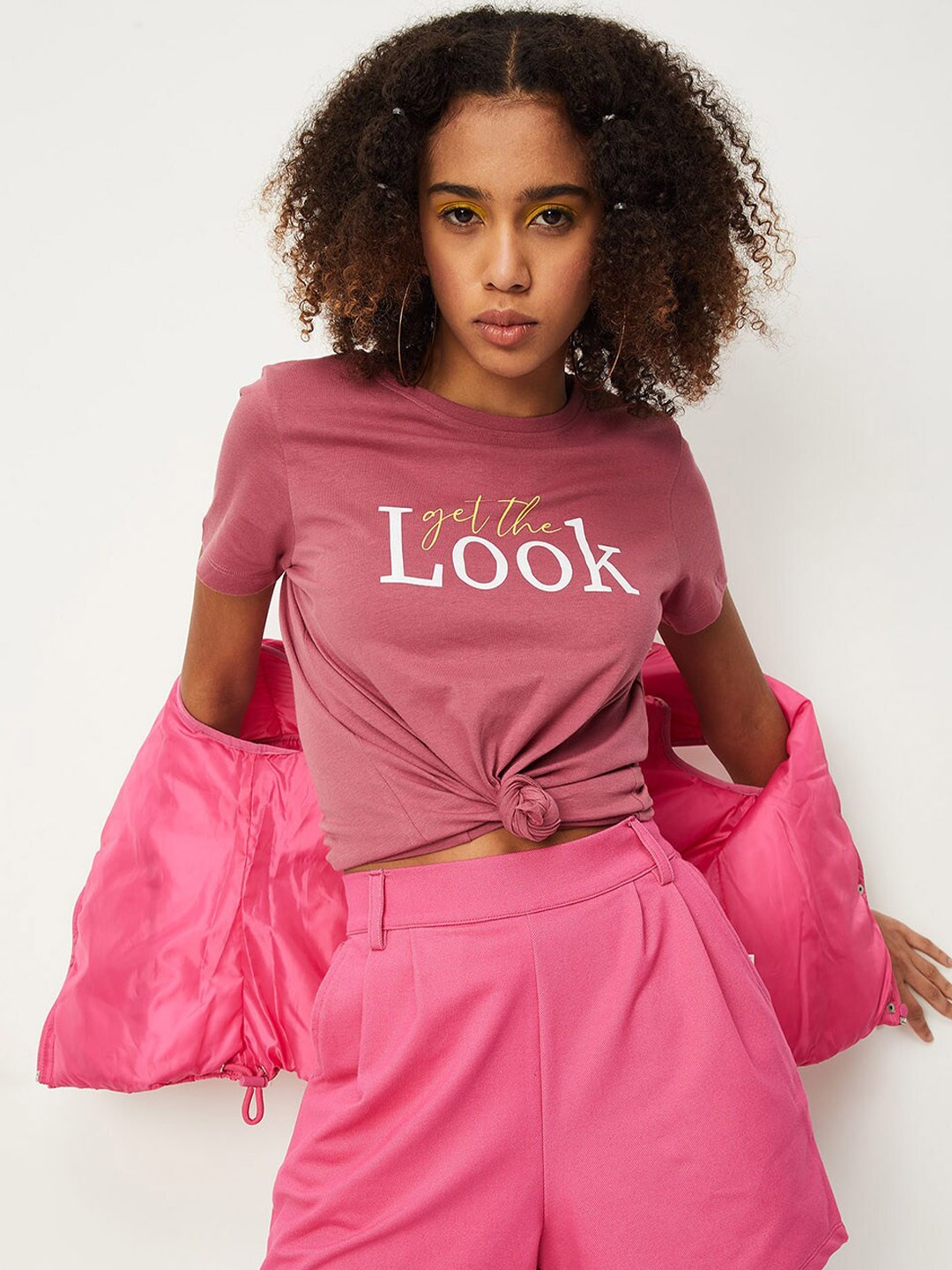 max Typography Printed Pure Cotton T-shirt, Pink