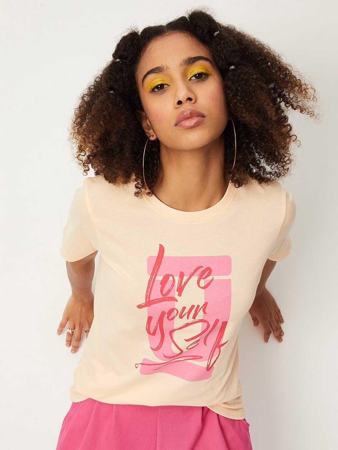 

max Typography Printed Pure Cotton T-Shirt, Cream