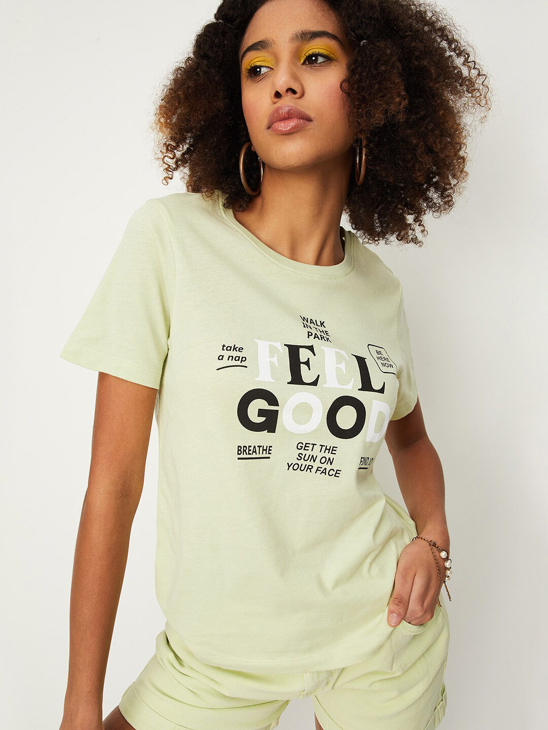 

max Typography Printed Pure Cotton Casual T-shirt, Yellow