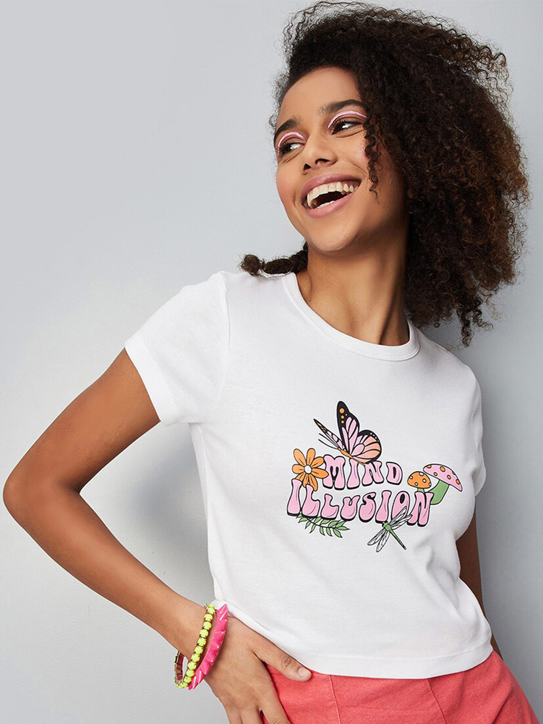 

max Typography Printed Pure Cotton Crop T-shirt, White
