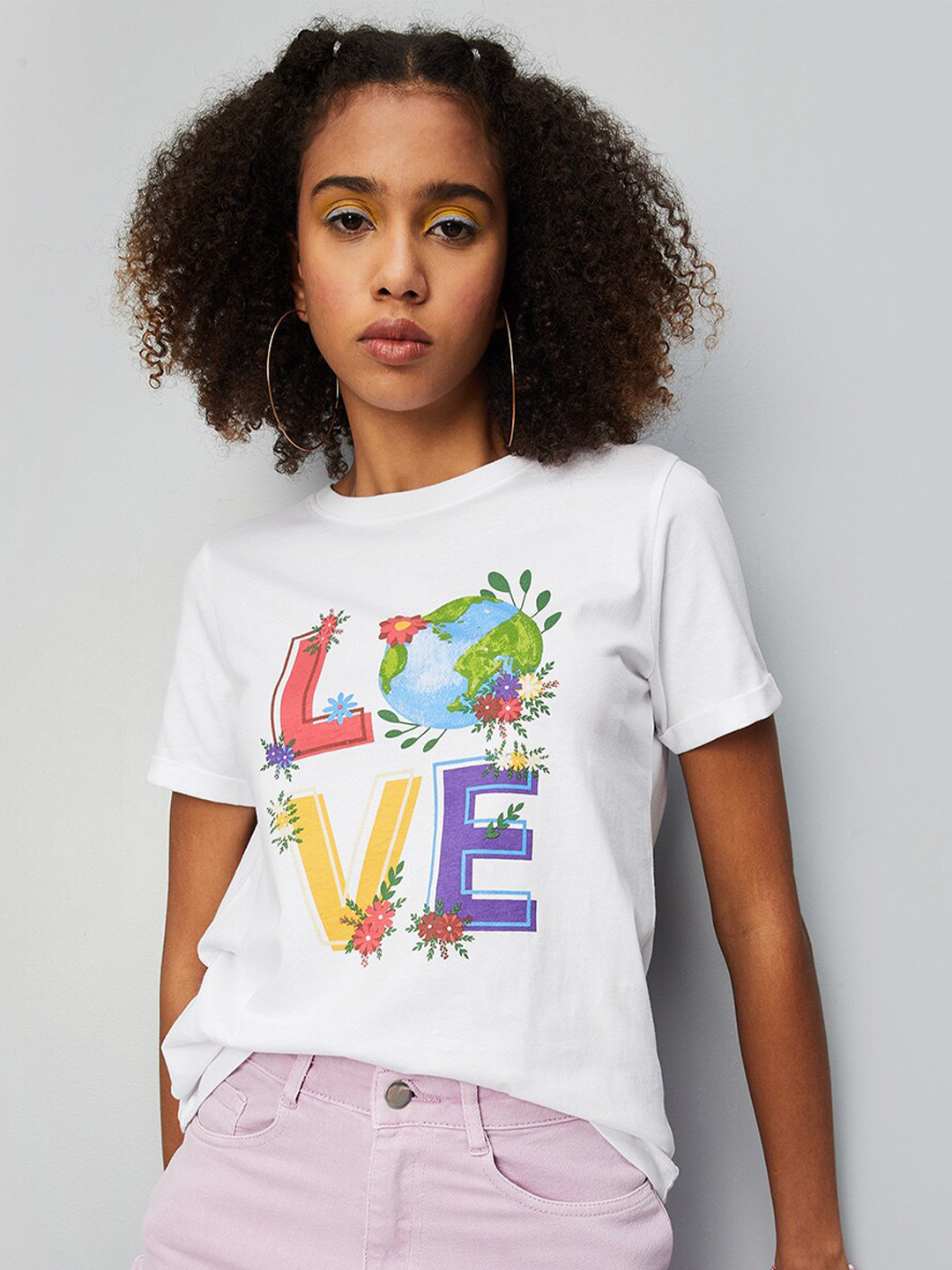 

max Round Neck Typography Printed Cotton T-shirt, White