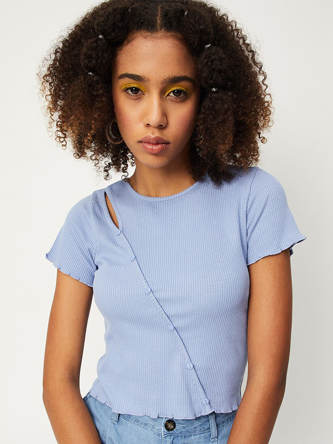 

max Round Neck Cut Outs T-shirt, Blue