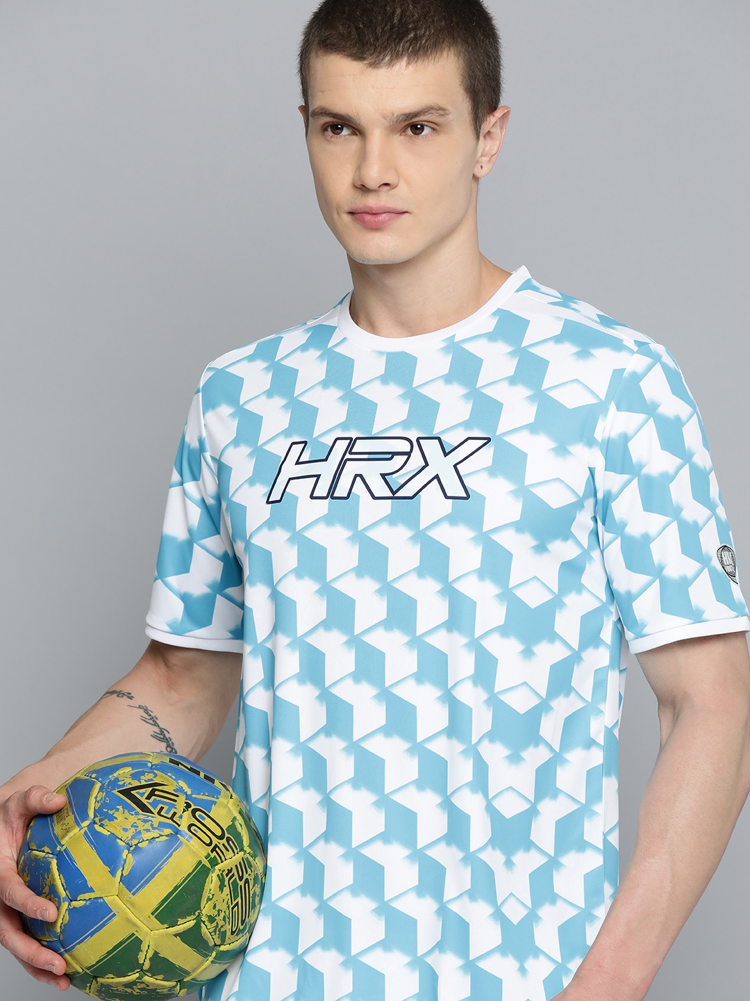 

HRX by Hrithik Roshan Men Geometric Printed Rapid Dry Sports T-shirt, White