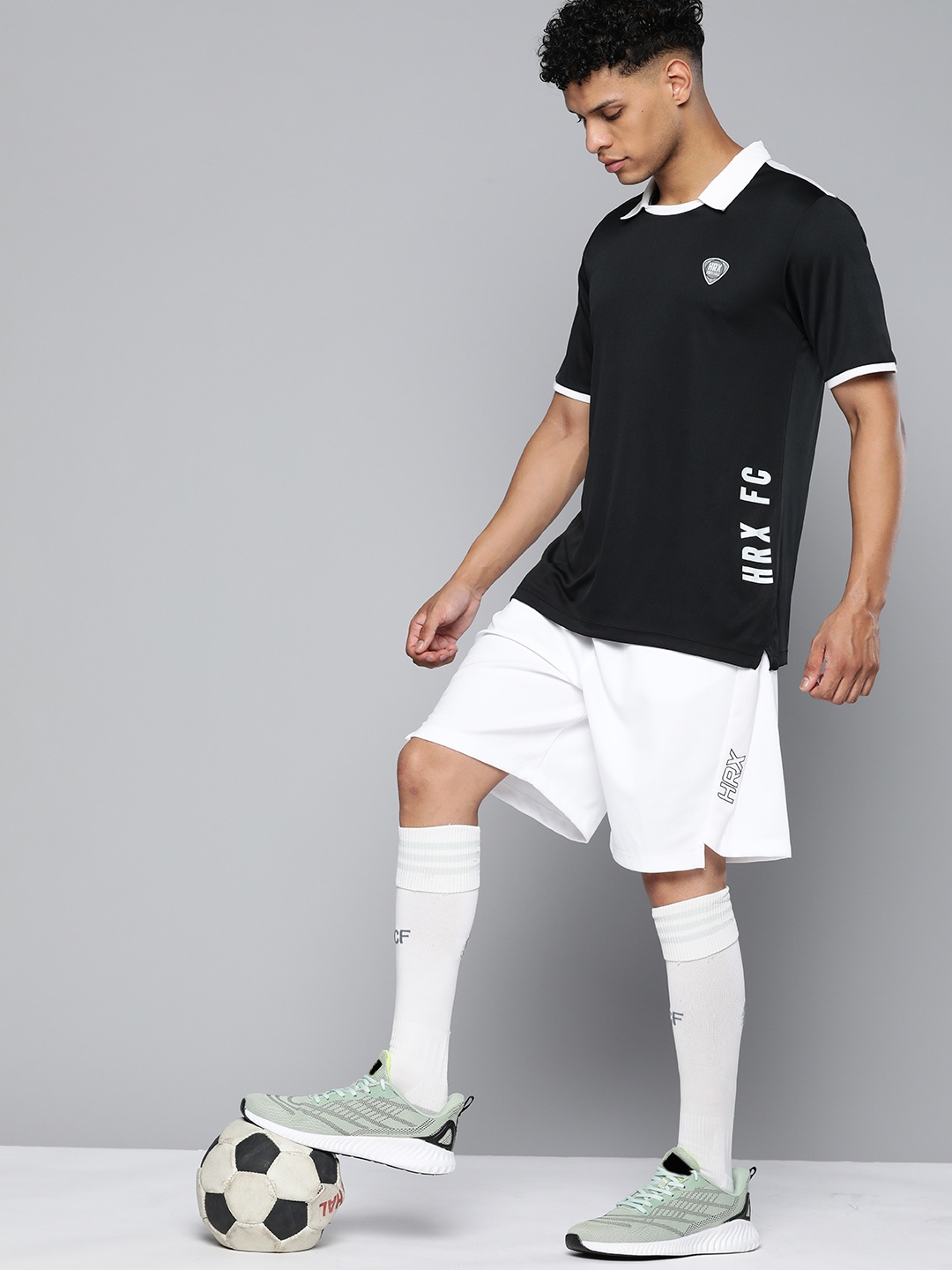 

HRX by Hrithik Roshan Men Typography Colourblocked Polo Collar Rapid-Dry Football T-shirt, Black