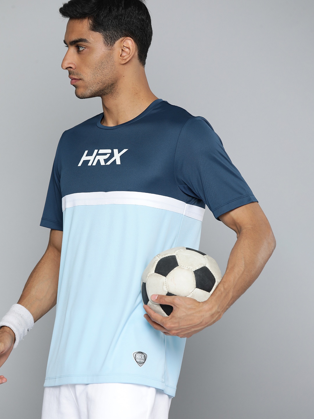 

HRX by Hrithik Roshan Men Brand Logo Colourblocked Rapid-Dry Sports T-shirt, Navy blue