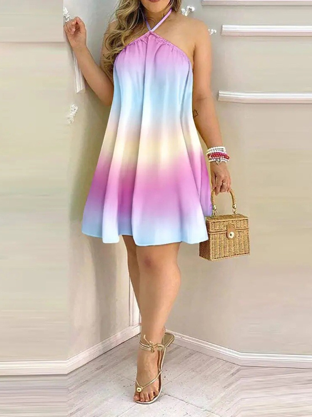 

StyleCast Halter Neck Tie and Dye A-Line Dress, Lavender