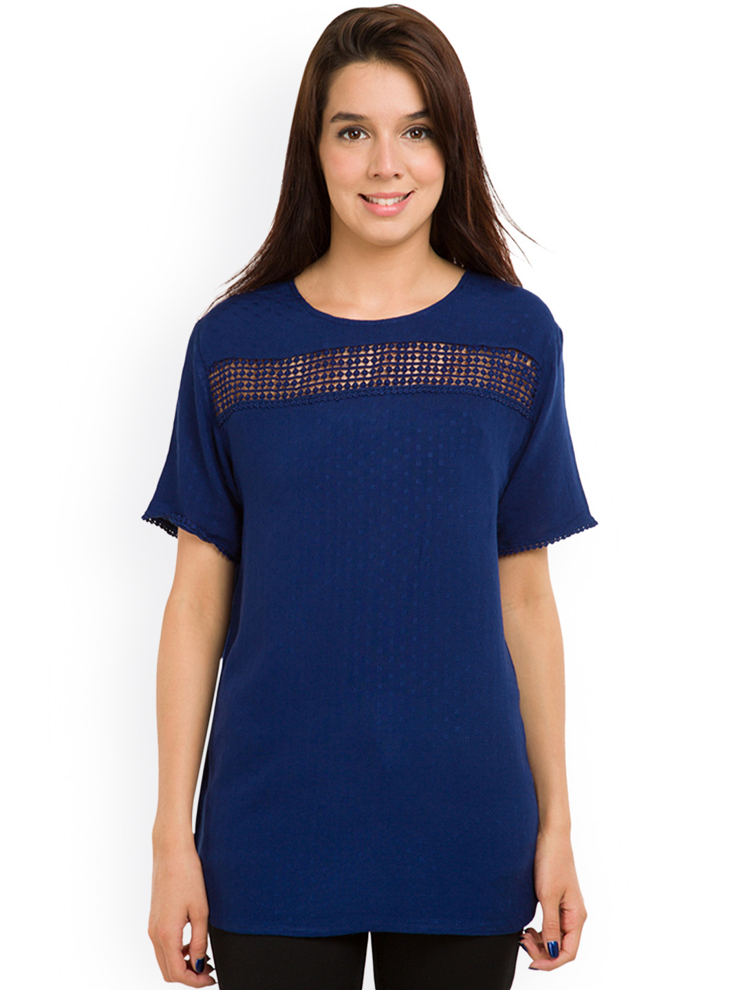 

Tokyo Talkies Women Navy Blue Self Design Top