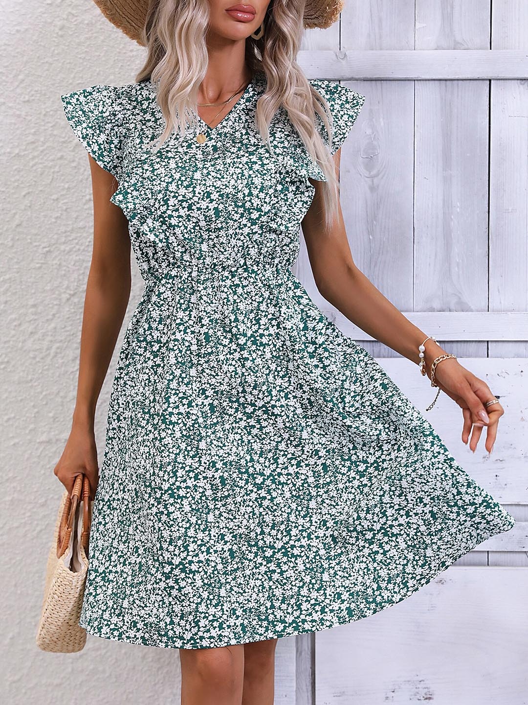 

StyleCast V-Neck Floral Printed A-Line Dress, Green