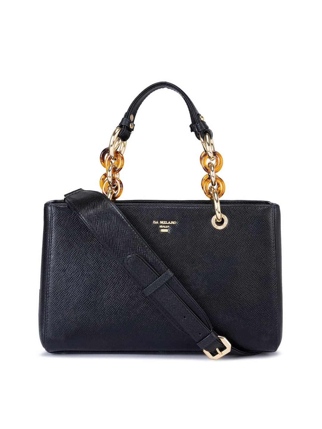 

Da Milano Leather Structured Handheld Bag, Black