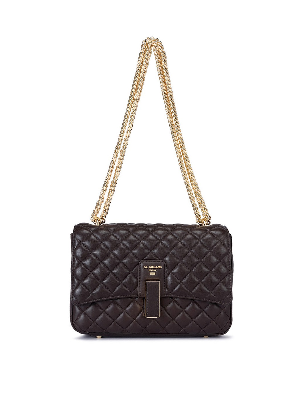 

Da Milano Textured Leather Structured Shoulder Bag with Quilted, Brown