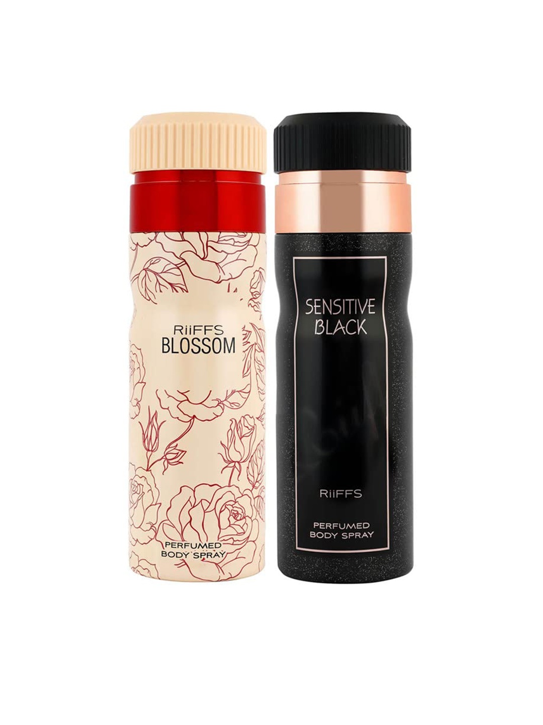 

RIIFFS Set Of 2 Long Lasting Deodorant 200 ml Each - Blossom & Sensitive Black