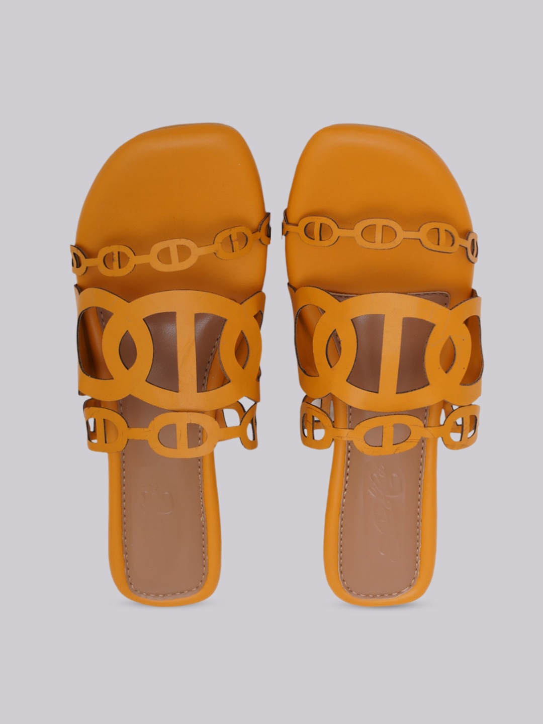 

Sole House Laser Cuts Open Toe Flats, Mustard