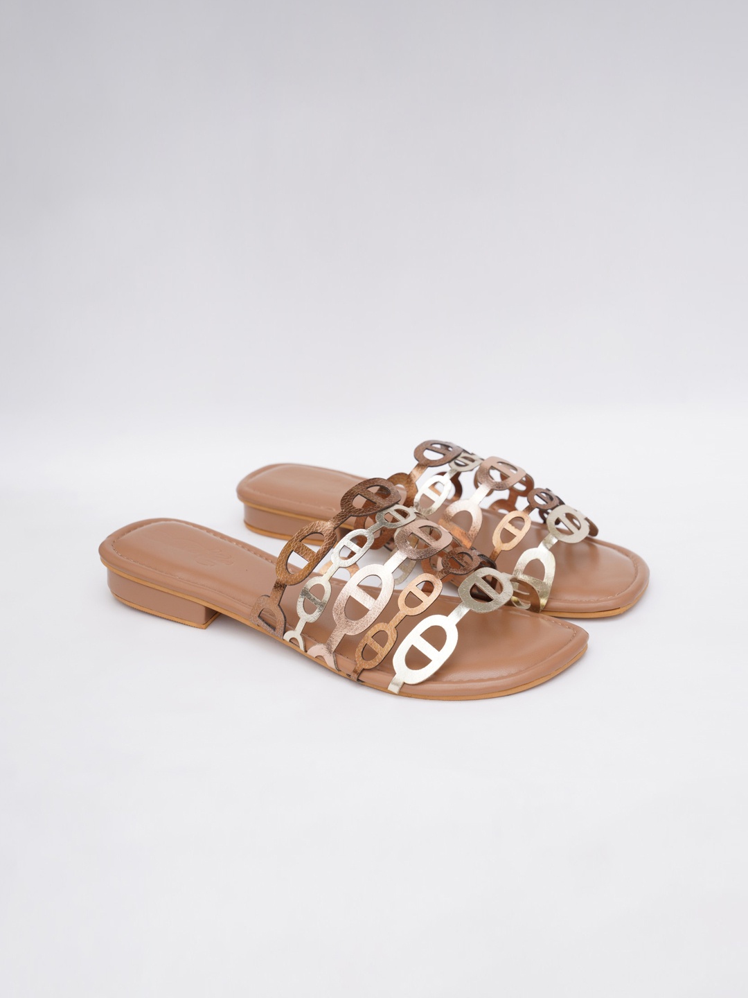 

Sole House Laser Cuts Open Toe Flats, Gold