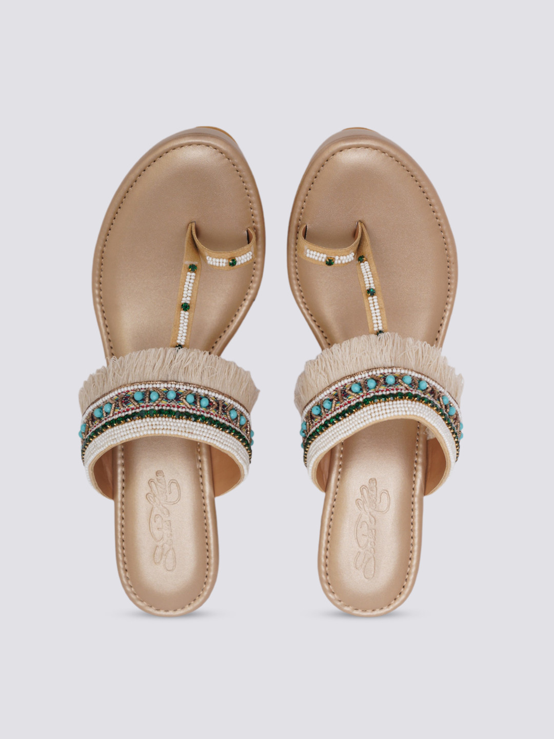

Sole House Embellished Fringe Open One Toe Wedges, Gold