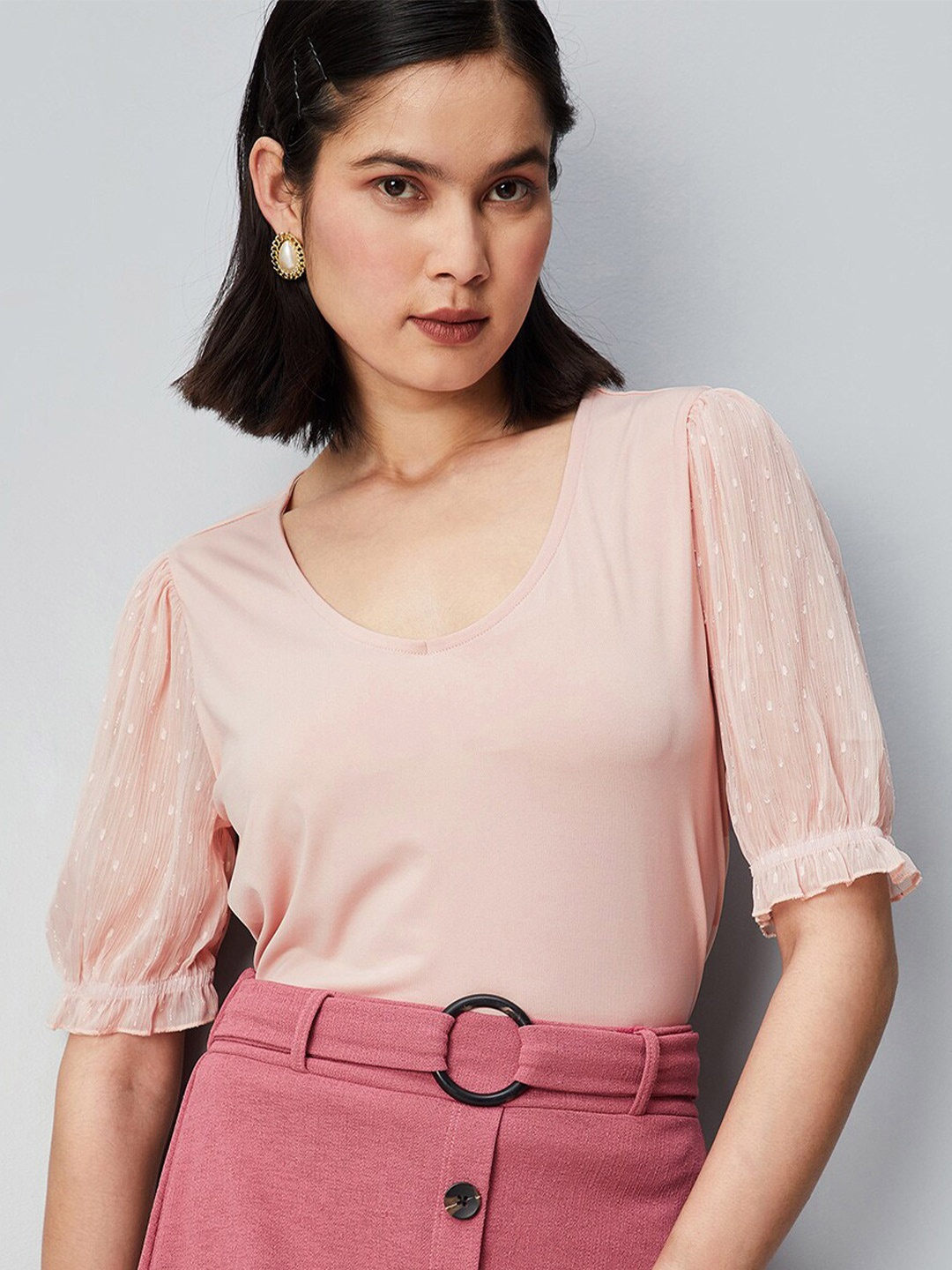 

max Scoop Neck Puff Sleeve Top, Pink