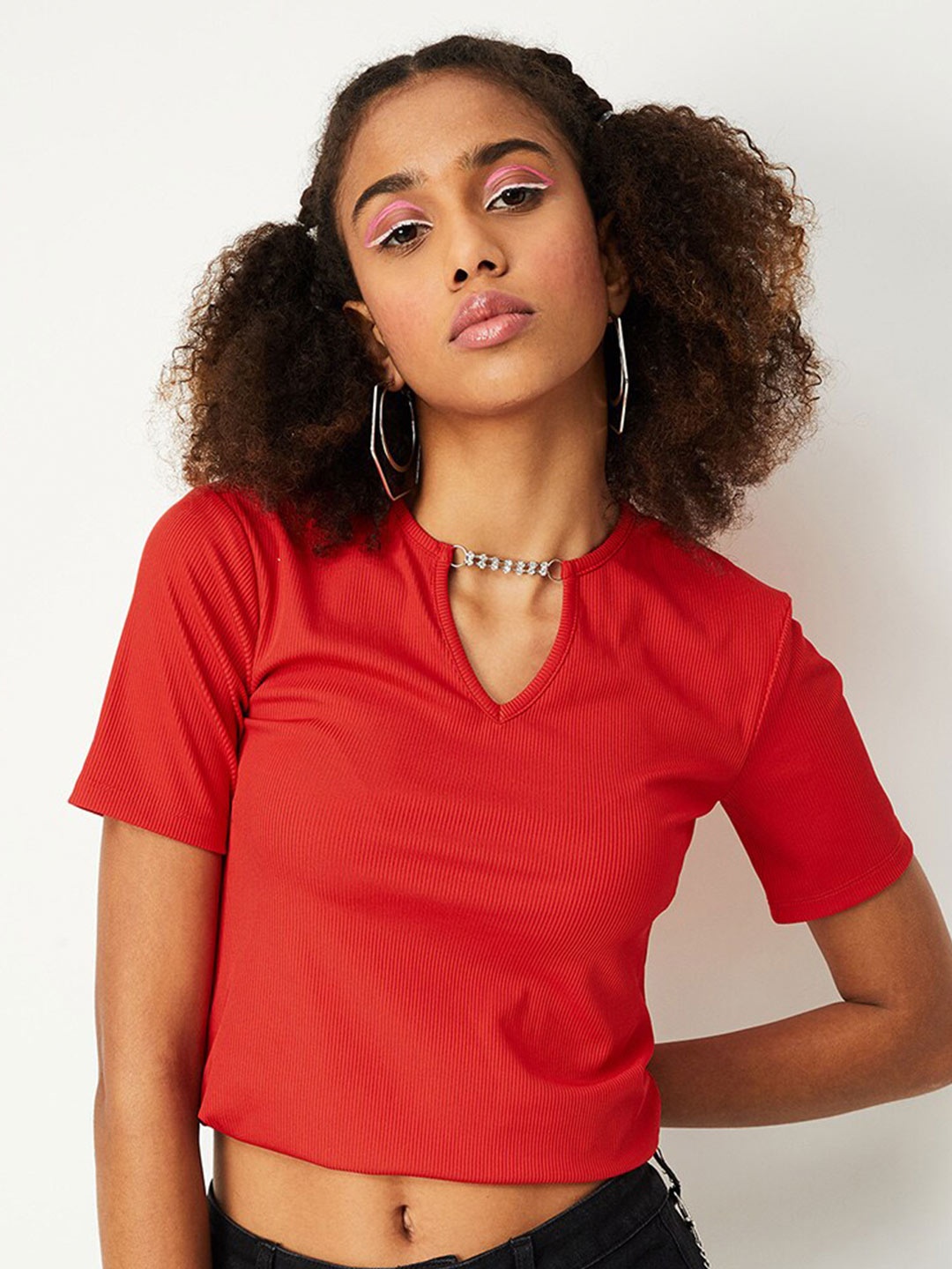 

max Notched Neck Crop Top, Red