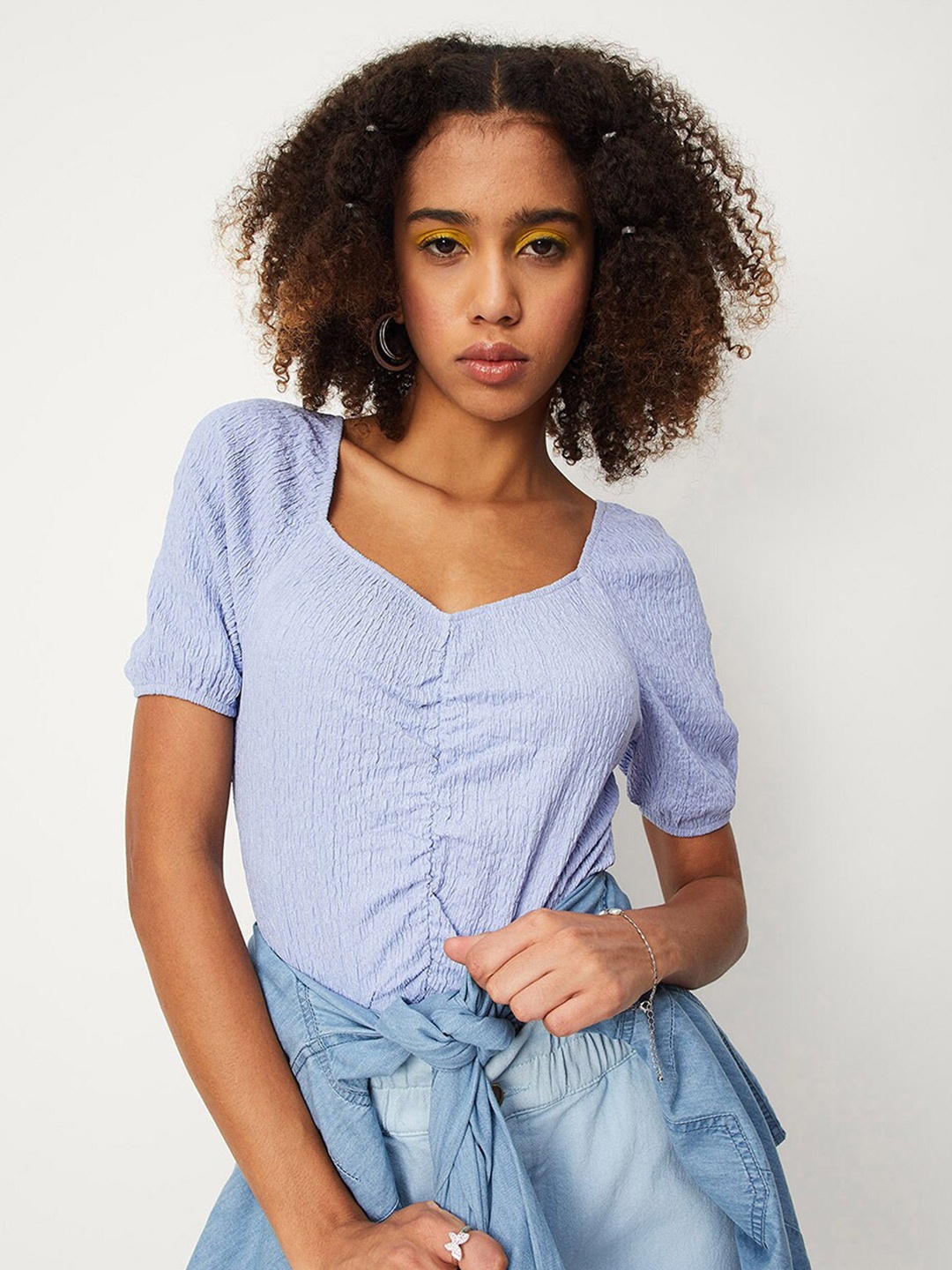 

max Sweetheart Neck Puff Sleeve Blouson Top, Blue