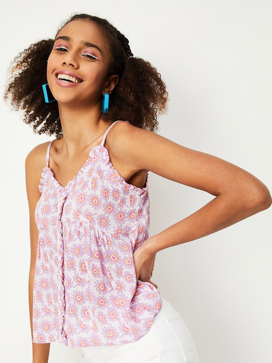 

max Floral Printed Shoulder Straps Top, Lavender