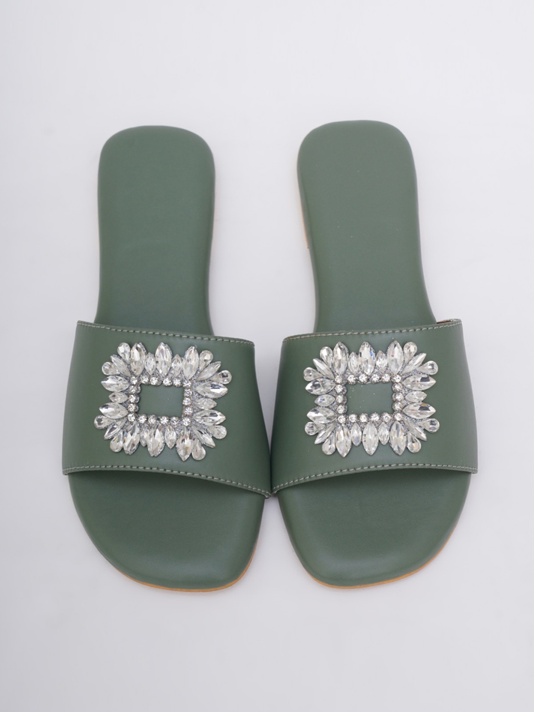 

Sole House Embellished Open Toe Flats, Olive