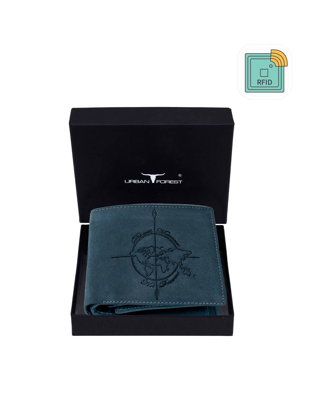 

URBAN FOREST Men Textured RFID Leather Two Fold Wallet, Blue