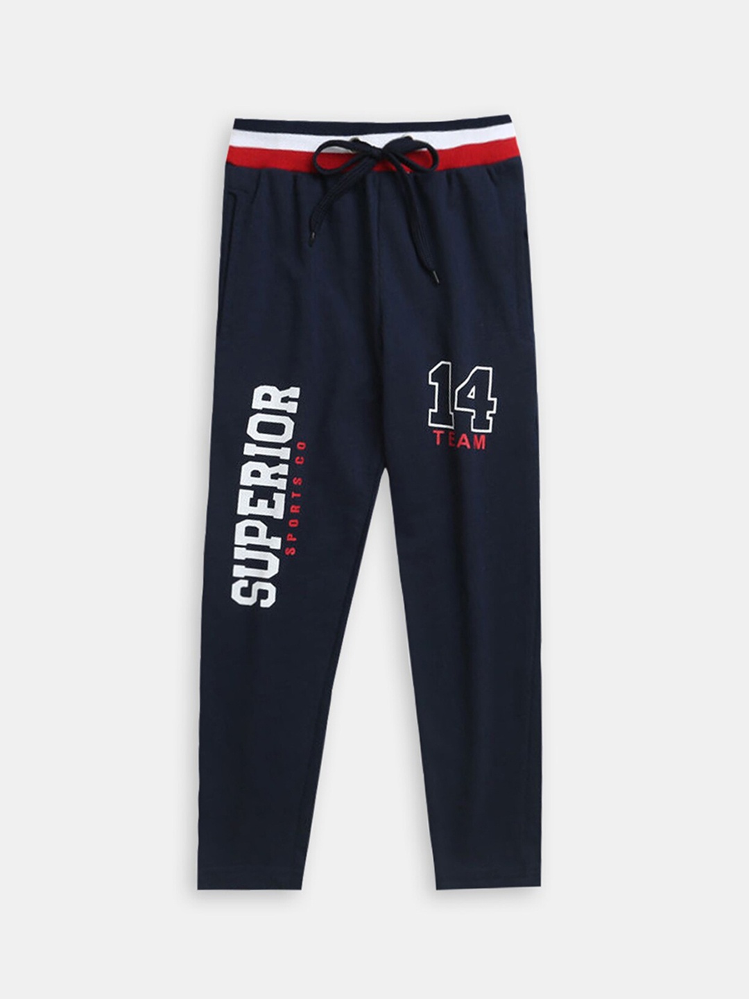 

Hopscotch Boys Printed Cotton Track Pant, Navy blue