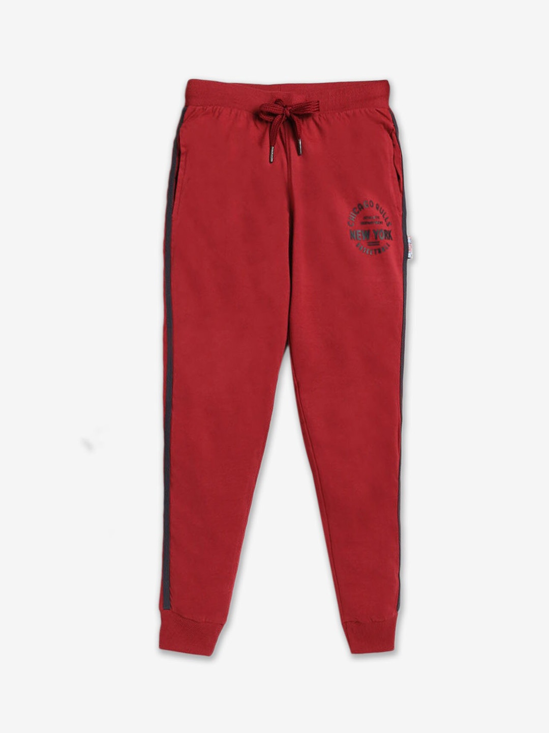 

Hopscotch Boys Typography Printed Detail Mid-Rise Cotton Joggers, Red