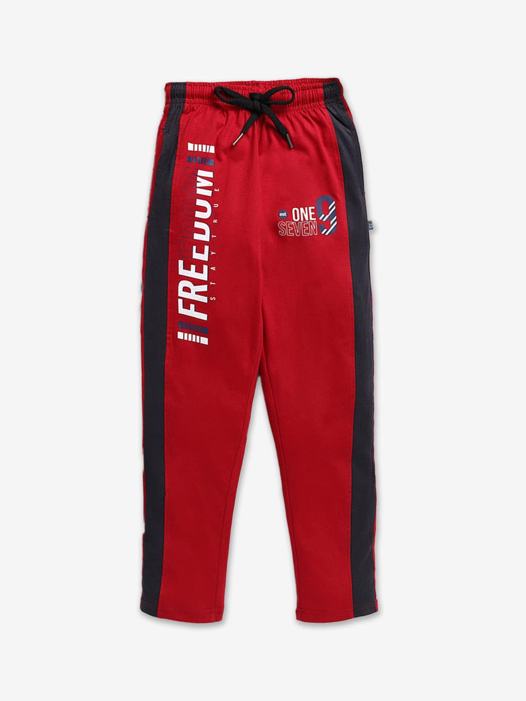 

Hopscotch Boys Typography Printed Cotton Track Pants, Red