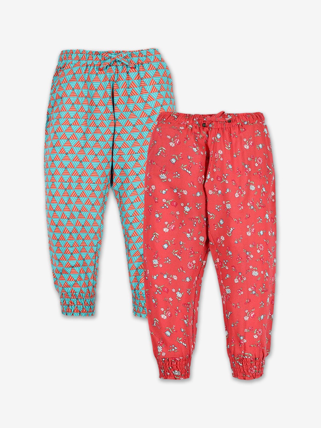 

Hopscotch Girls Pack Of 2 Printed Mid Rise Joggers, Orange