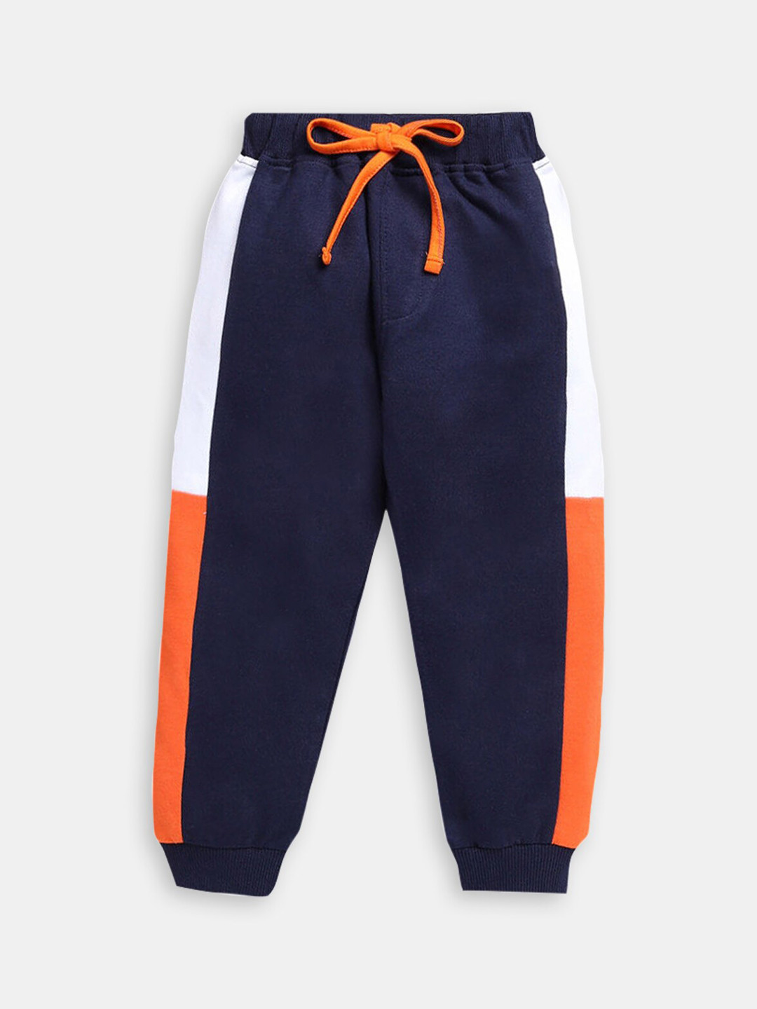 

Hopscotch Boys Self Design With Side Panel Detail Cotton Joggers, Navy blue