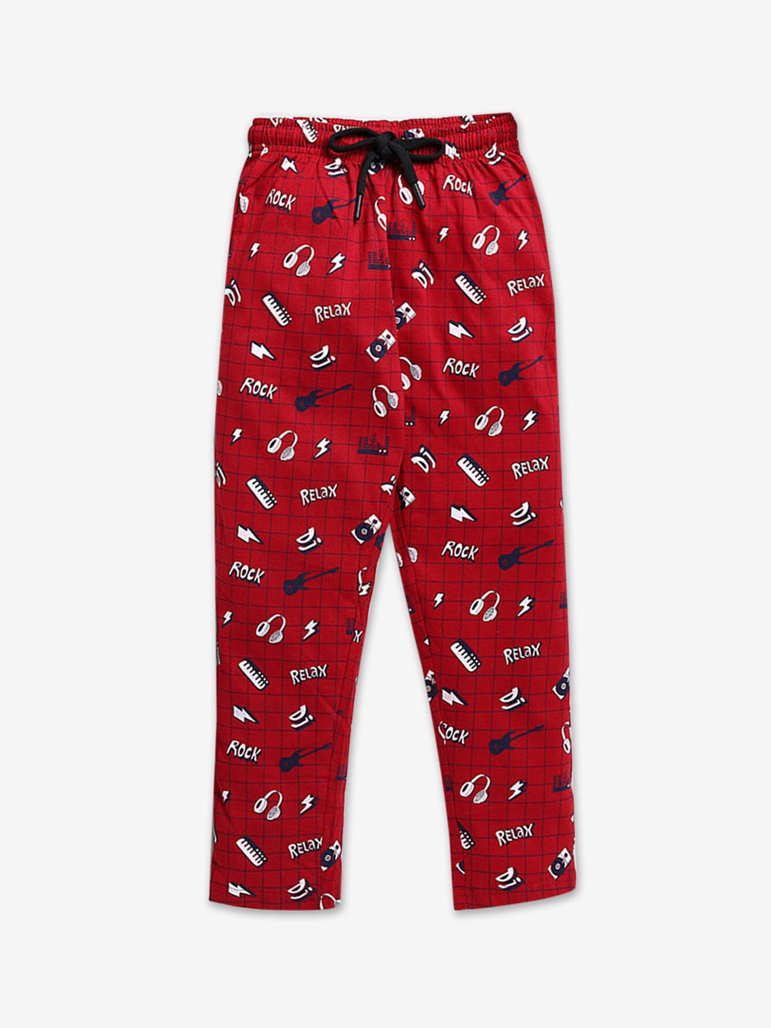 

Hopscotch Boys Printed Cotton Mid-Rise Track Pants, Red