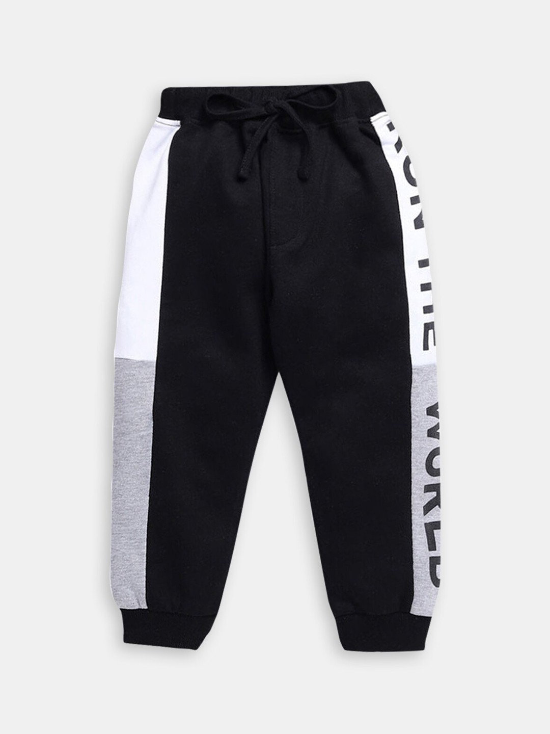 

Hopscotch Boys Typography Printed Mid-Rise Cotton Joggers, Black