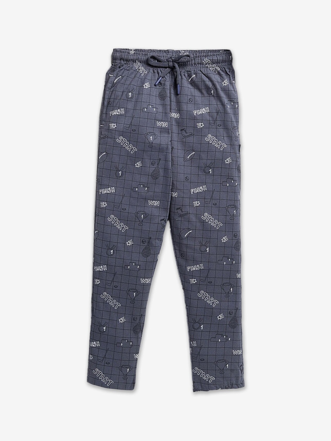 

Hopscotch Boys Printed Cotton Track Pants, Grey