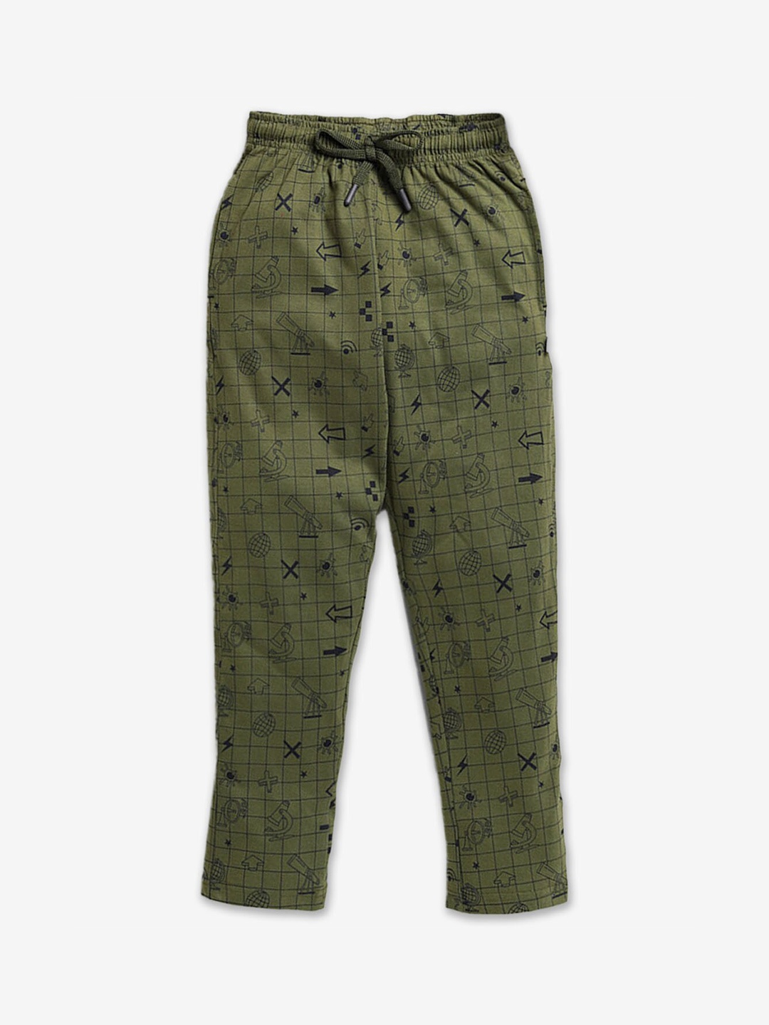 

Hopscotch Boys Printed Cotton Track Pants, Olive