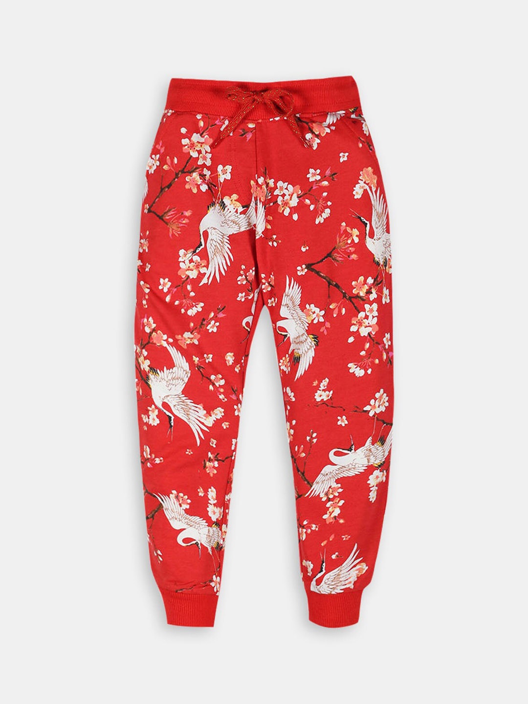 

Hopscotch Girls Printed Cotton Joggers, Red