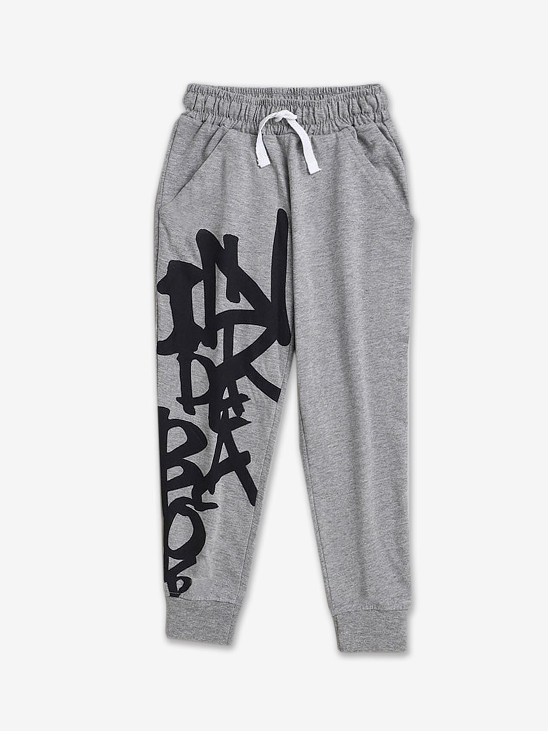 

Hopscotch Boys Typography Printed Cotton Joggers, Grey