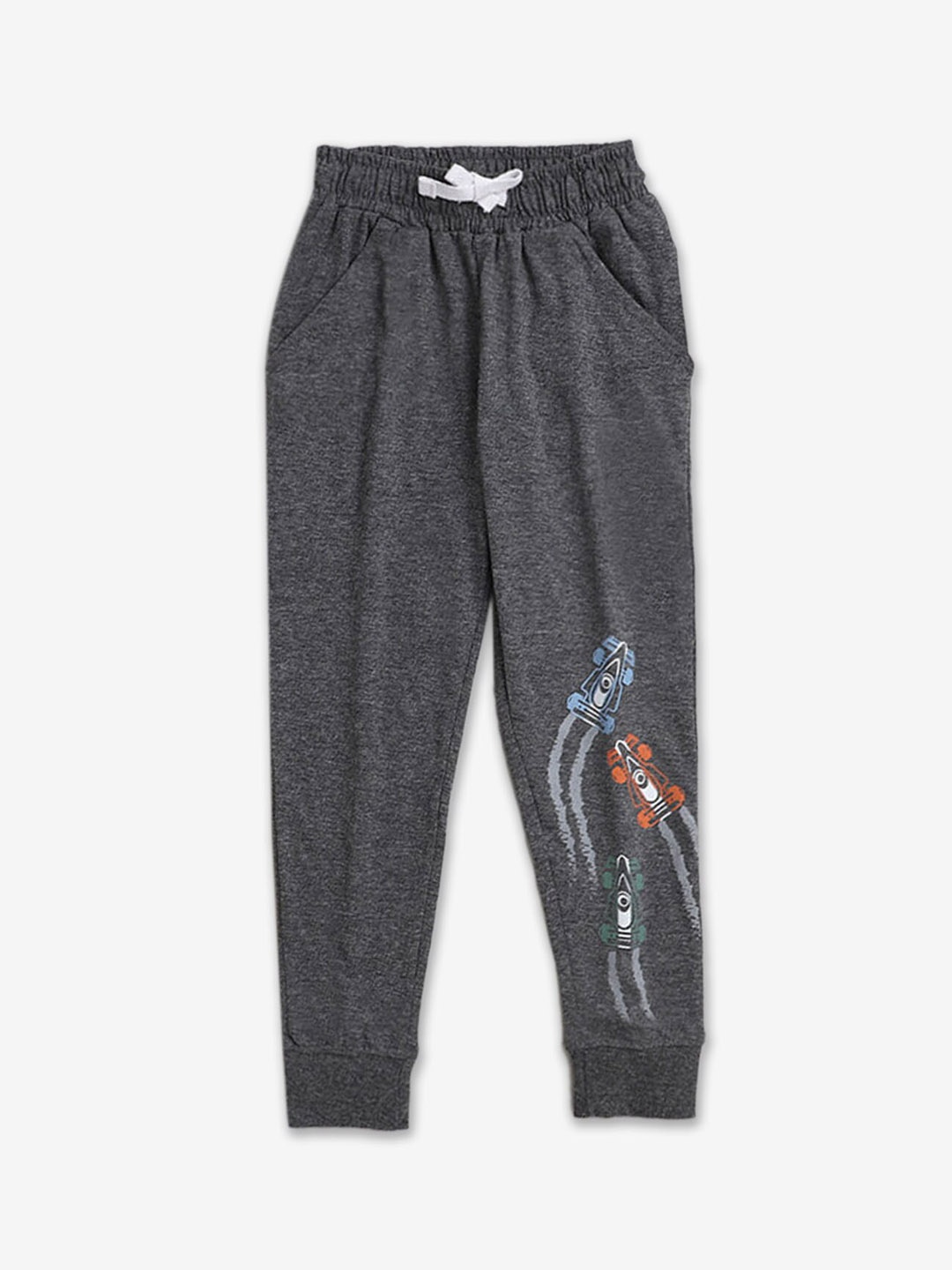 

Hopscotch Boys Printed Details Cotton Joggers, Grey