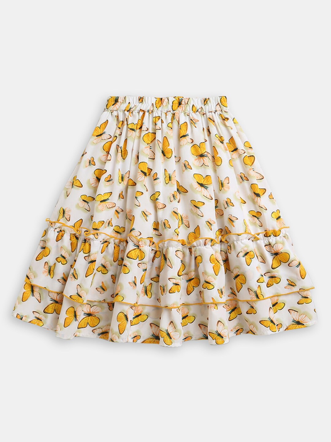 

Hopscotch Girls Printed Midi-Length A-Line Tiered Skirt, White