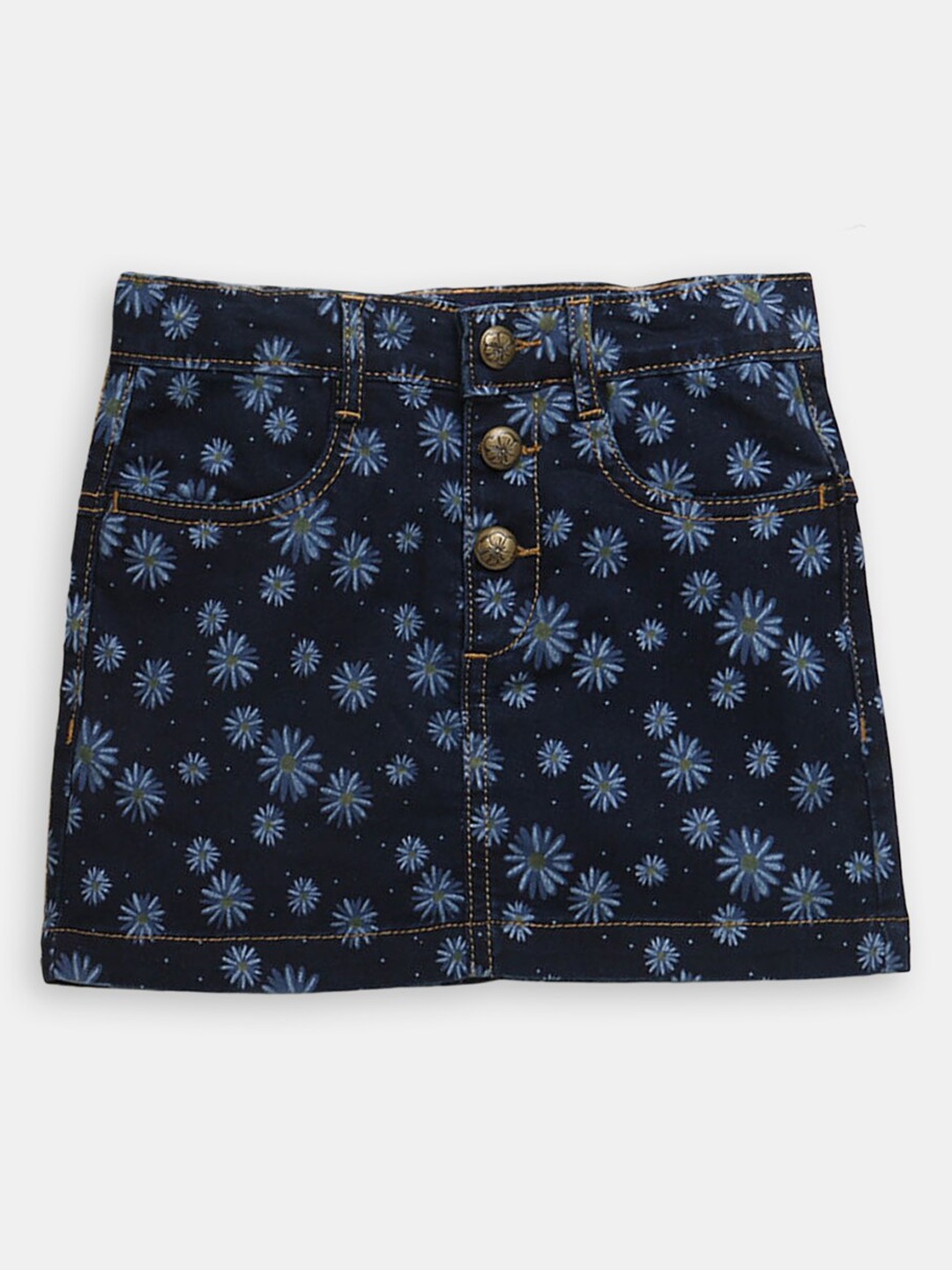 

Hopscotch Girls Printed Pure Cotton A-Line Midi Skirt, Navy blue