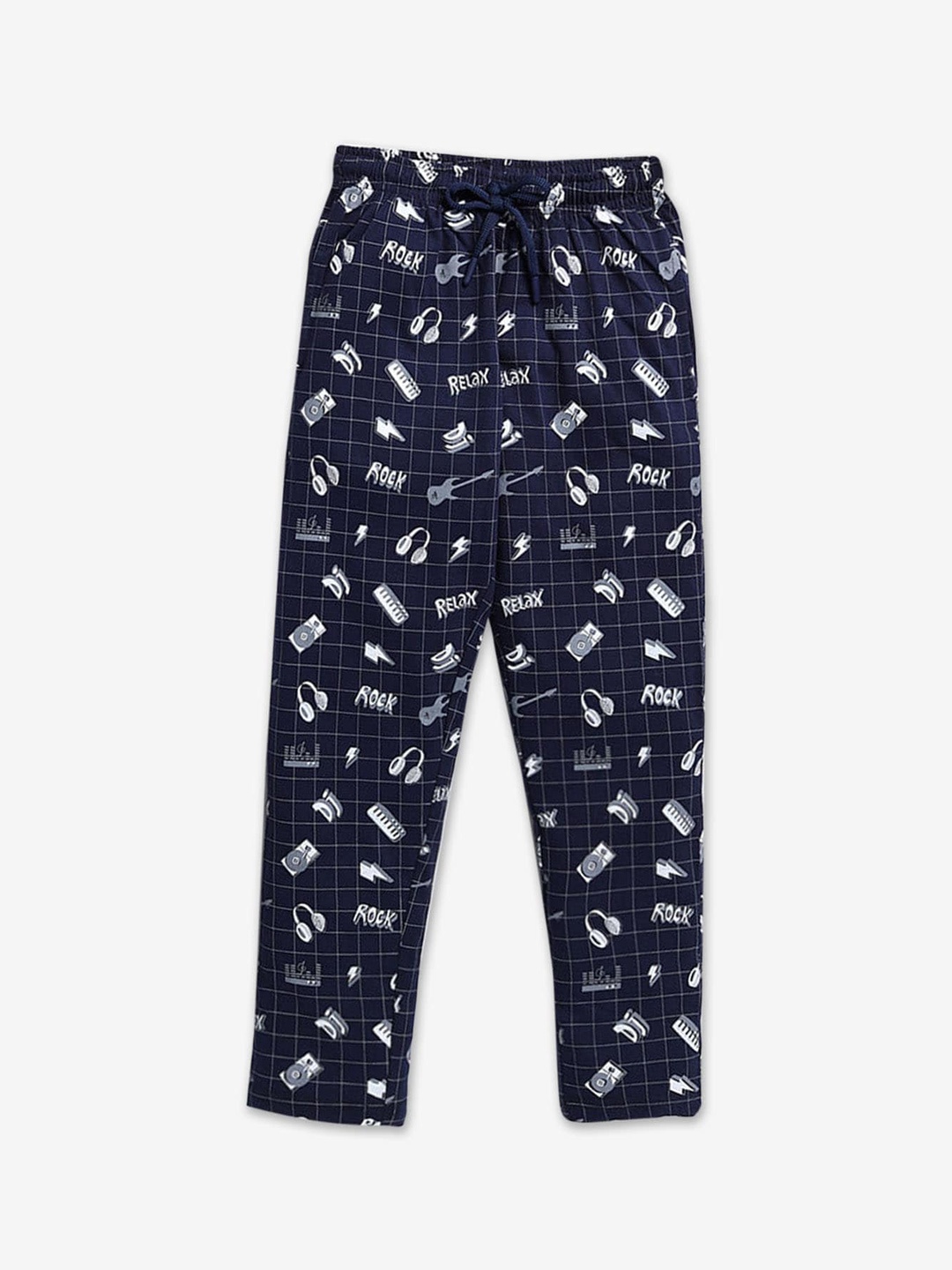 

Hopscotch Boys Printed Cotton Track Pant, Navy blue