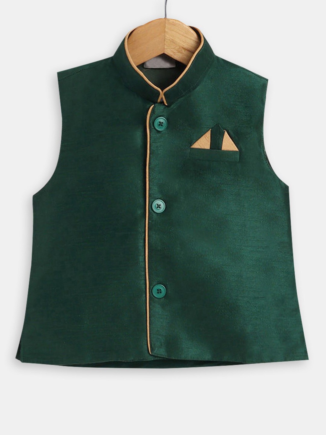 

Hopscotch Boys Sleeveless Nehru Jacket, Green