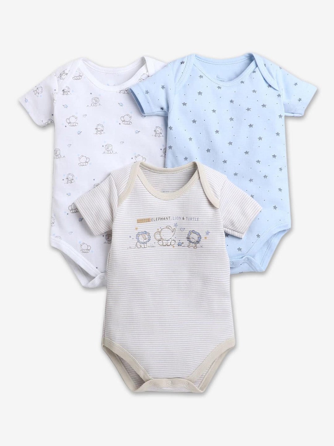 

Hopscotch Infants Boys 3Pcs Printed Cotton Rompers, Blue