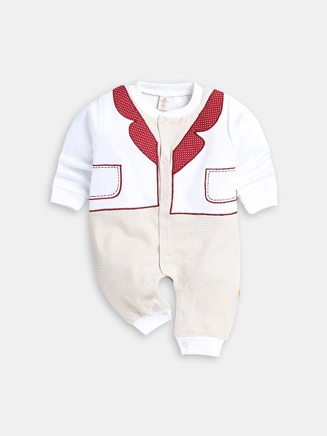 

Hopscotch Infant Boys Printed Cotton Rompers, Beige