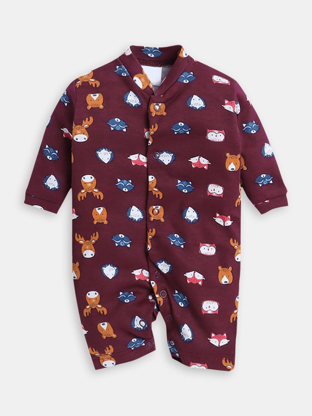 

Hopscotch Infant Printed Cotton Rompers, Maroon